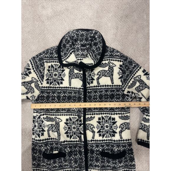 Marker Women M Alpaca Fleese Jacket Coat Black Cream Collar Boxy Cozy Boho Aztec - Picture 3 of 8